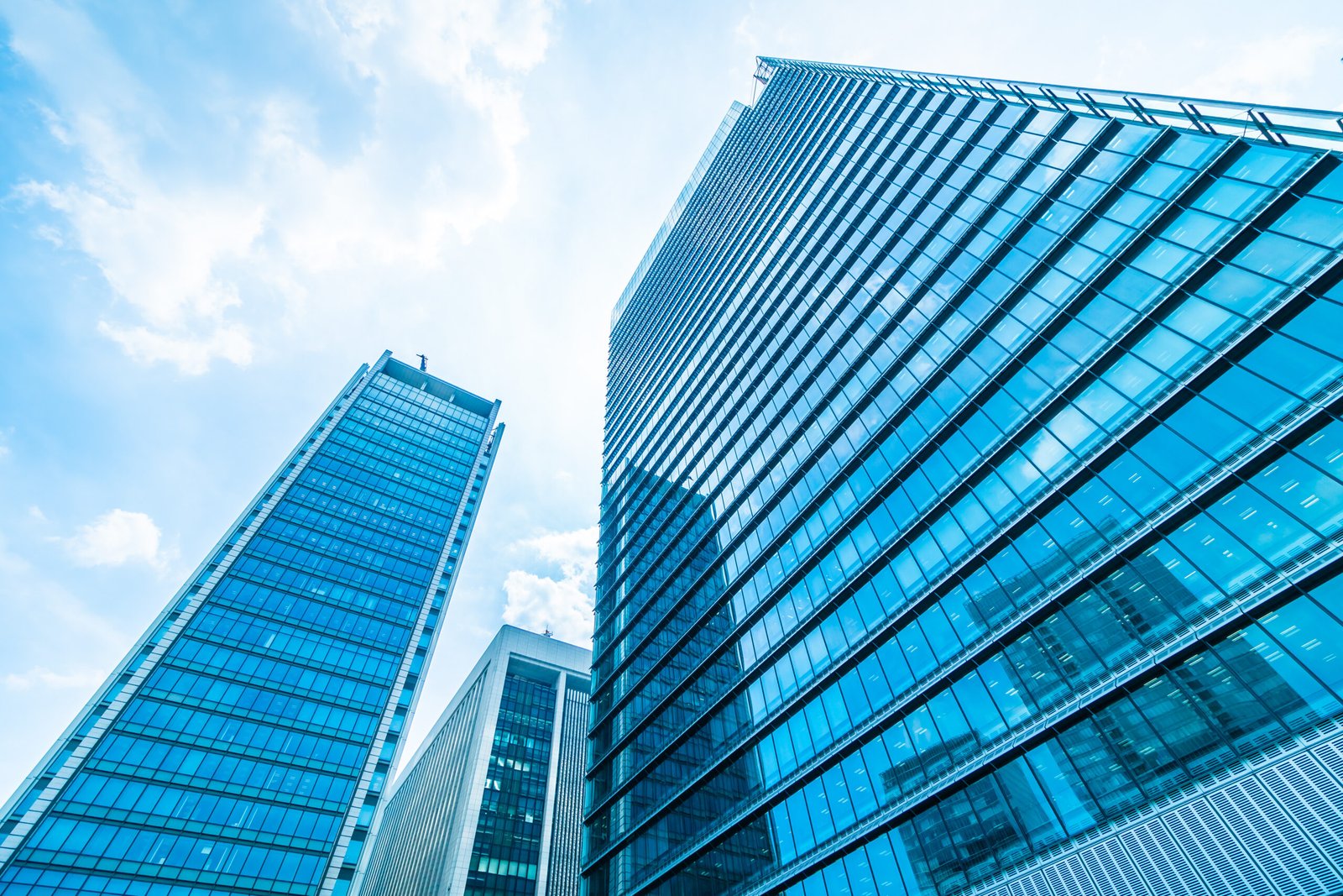 Glass and aluminium curtain wall on high-rise towers